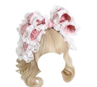 Xlteam Big Bow Headband White Lace Trim Headband Multi-Layered Bowknot Hairband Sweet Lolita Fairy Hair Accessory for Women (Pink, One Size)