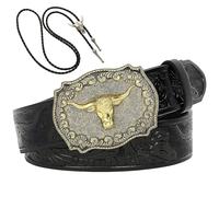 XLTXWD 2 PCS Cowboy Belt, Western Belt Set for Men, Authentic Cowboy Belts with Classic Buckle Design, Adjustable Leather Belts for Western-Themed Events and Daily Casual Wear (Black)