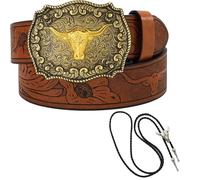 XLTXWD 2 PCS Cowboy Belt, Western Belt Set for Men, Authentic Cowboy Belts with Classic Buckle Design, Adjustable Leather Belts for Western-Themed Events and Daily Casual Wear