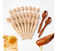 XLTXWD 22PCS Honey Spoon, Ideal for Drizzling on Breakfast Foods and Beverages, Includes 20 Mini 8 cm Honey Sticks and 2 Wooden Spoons