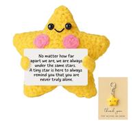 XLTXWD 2PCS Star Keyring, Comforting Gift, Thinking of You Gift - Handmade Yellow Star with Encouragement Card for Friends, Family, Colleagues and Special Occasions
