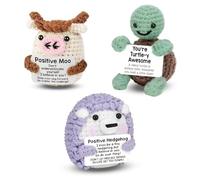 XLTXWD 3PCS Positive Crochet Animals, Emotional Support Gift Set Handmade Turtle Buffalo Hedgehog, Encouraging Decor for Office Desk Car Dashboard, Thoughtful Present for Young Adults
