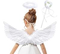 XLTXWD 3PCS Set Wings, Angel Wings Angel and Halo Costume Fairy White Fallen Costume White Fairy Fallen for Halloween Christmas Party