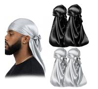 XLTXWD 4 Pack Durag Bonnet for Men Turban for Men 2 Black and 2 Grey Soft Breathable Sleep Caps for Hair Maintenance Daily Wear