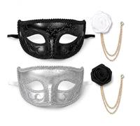 XLTXWD 4Pcs Masquerade Masks Men, Elegant Venetian Style Masquerade Mask Set with Adjustable Fit for Formal Events and Costume Parties, Complete Collection with Two Masks and Two Decorative Flowers