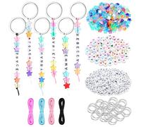 XLTXWD 556 PCS Keyring Making Kit, Keychain Making Kit, Make Your Own Keyrings Set with Heart Letter Beads Iron Split Rings Waxed Cord for DIY Bracelets Party Favors