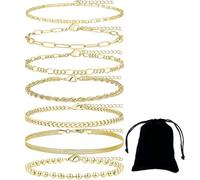 XLTXWD 8PCS Gold Anklet, Gold Anklets for Women, Adjustable and Fashionable Ankle Bracelets with Different Style Dainty and Suitable for Women and Girls Perfect for Party Gifts