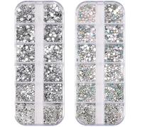 XLTXWD Diamante Gems, Nail & Clothes Rhinestones, Silver, Round, 2mm, 3mm, 4mm, Rhinestones for Nail Art & DIY Crafts