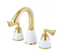 XLWLLNJ Antique Basin Faucet Sink Tap Mixer with High Curved Spout Two Handle Three Hole Layout Copper and Ceramic Mounted Setup Suitable for washroom Upgrade, Gold