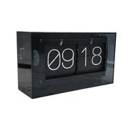 XLWLLNJ Automatic Page Clock Retro Flip Clock Tabletop Clock Desk Clock Stainless Steel Body Prominent Time Display For Workspace Bookshelf Nightstand, Transparent Black