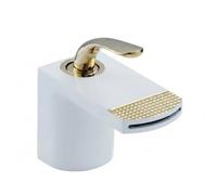 XLWLLNJ Basin Faucet Modern Waterfall Spout Sink Tap Mixer with Single Handle Copper and Ceramic Parts Polished Smooth Finish Suitable for Vanity countertop Under Counter Small, White Gold