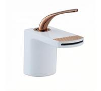 XLWLLNJ Basin Faucet Modern Waterfall Spout Sink Tap Mixer with Single Handle Copper and Ceramic Parts Polished Smooth Finish Suitable for Vanity countertop Under Counter Small, White Rose Gold