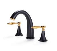 XLWLLNJ Basin Faucet Sink Tap Lavatory Mixer Vanity Spout with Traditional Profile Split Two Handle Control Three Hole Install Copper Ceramic Interior, Black Gold