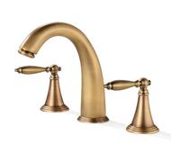 XLWLLNJ Basin Faucet Sink Tap Lavatory Mixer Vanity Spout with Traditional Profile Split Two Handle Control Three Hole Install Copper Ceramic Interior, Antique