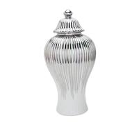 XLWLLNJ Contemporary Ceramic Flower Vase Collection with Lid for Home Decor, White and Silver