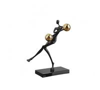 XLWLLNJ Decorative Figurine Metal Sculpture Statue Ornament With Abstract Human Pose And Crystal Sphere Highlights on Rectangular Base artistic display piece, A-style Black Metal Ball