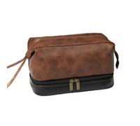 XLWLLNJ PU Leather Toiletry Bag with Multiple Compartments Structured Travel Toiletry Bag with Mesh Compartment Double Zipper for Gym Bags, Red Brown