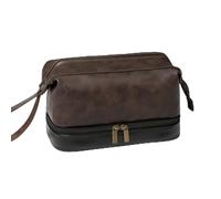 XLWLLNJ PU Leather Toiletry Bag with Multiple Compartments Structured Travel Toiletry Bag with Mesh Compartment Double Zipper for Gym Bags, Tea Brown