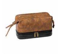 XLWLLNJ PU Leather Toiletry Bag with Multiple Compartments Structured Travel Toiletry Bag with Mesh Compartment Double Zipper for Gym Bags, Yellow Brown