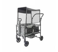 XLWLLNJ Twin Infant Carriage Push Cart Wagon with Practical Cargo Body Mesh Panel Ventilation Metal Frame Support Canopy Cover Storage Pockets Suitable for, Gray, Gray, Two-Seater Small