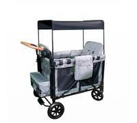 XLWLLNJ Twin Infant Carriage Push Cart Wagon with Practical Cargo Body Mesh Panel Ventilation Metal Frame Support Canopy Cover Storage Pockets Suitable for, Gray, Gray, Two-Seater