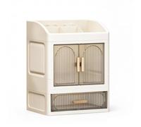 XLWLLNJ Vanity Organizer Makeup Organizer Cosmetic Organizer Storage Cabinet with Sloped Top Sections and Vertical Ribbed Sides Suitable for Dressing Table Home use, 1 Door 1 Drawer, 23x19x29cm