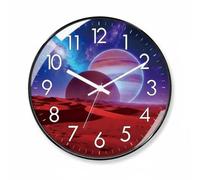 XLWLLNJ Wall Clock Space Theme Clock Round Wall Clock Silent Non Ticking Clock Wall Hanging Clock With Glass Dial Cover Suitable for bedroom nursery study, 25CM, Planet-gold Frame