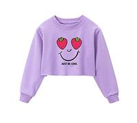 XLXUXU Girls Long Sleeve Sweatshirts Kids Crop Print Funny letters Fashion Pullover Tops, Lilac Purple 2-red Strawberry Smiley Face, 6-8 Years
