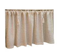 XLyrriun Kitchen Curtains Cotton Linen Beige Short Curtain Broom Tassels Window Valance Cafe Curtain Tiers For Farmhouse Bedroom Door for Kitchen, living room(W200xH30cm)
