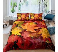 XLYYDS 3D Autumn King Size Duvet Cover Sets, Soft Microfibre Maple Leaf Bedding Set, Autumn Quilt Cover 230x220 cm and 2 Pillowcases