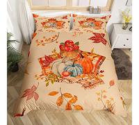 XLYYDS 3D Autumn Single Duvet Cover Set, Soft Microfibre Pumpkin Bedding Set, Autumn Quilt Cover 135x200 cm and 2 Pillowcases