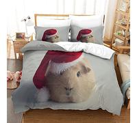 XLYYDS 3D Cute Guinea Pig Single Duvet Cover Set, Soft Microfibre Christmas Themes Bedding Set, Cute Guinea Pig Quilt Cover 135x200 cm and 2 Pillowcases