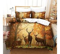 XLYYDS 3D Deer Double Duvet Cover Set, Soft Microfibre Autumn Forest Bedding Set, Deer Quilt Cover 200x200 cm and 2 Pillowcases