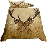 XLYYDS 3D Deer King Size Duvet Cover Sets, Soft Microfibre Autumn Forest Bedding Set, Deer Quilt Cover 230x220 cm and 2 Pillowcases