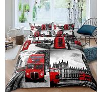 XLYYDS 3D London Single Duvet Cover Set, Soft Microfibre Bus Bedding Set, London Quilt Cover 135x200 cm and 2 Pillowcases