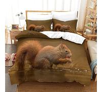 XLYYDS 3D Squirrel Single Duvet Cover Set, Soft Microfibre Cute Animal Bedding Set, Squirrel Quilt Cover 135x200 cm and 2 Pillowcases