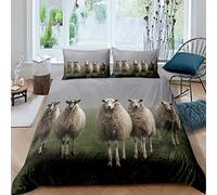 XLYYDS Sheep Double Duvet Set, 3D Print Double Duvet Cover Set Sheep Bedding Sets, Soft 110gsm Microfibre Quilt Cover and 2 Pillowcases with Zipper
