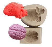 XLZSP DIY Halloween Simulation Human Organ Silicone Molds 3D Heart and Brain Fondant Cake Mould Chocolate Biscuit Polymer Clay Plaster Ice Mold Kitchen Baking Decoration Tool