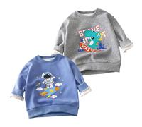 XM-Amigo 2-Pack Baby Boys Thickened Heat Keep Warm Crewneck Pullover Kids Sweatshirt Long Sleeve Cotton Planet Dinosaur Clothes Spring Autumn Winter Tops 1-2 Years,Tag:90
