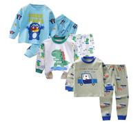 XM-Amigo Baby Boys 3 Pack Cotton, Long Sleeve Pajama Sets,6 Months-10 Years | 100% Cotton fabric base layer long johns cartoon print underwear suitable as inner wear sleepwear for fall & winter