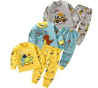 XM-Amigo Baby Boys 3 Pack Cotton, Long Sleeve Pajama Sets,6 Months-10 Years | 100% Cotton fabric base layer long johns cartoon print underwear suitable as inner wear sleepwear for fall & winter