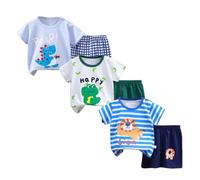 XM-Amigo Boys 3-Set Short Sleeve Shorts T-Shirts Half Sleeve, Pack of 6 （Without Shoulder Buckle）