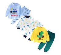 XM-Amigo Boys Kids Pyjamas 3 Set Bear Astronaut Dinosaur Print Kids Pjs Pajama Long Sleeve Top Cotton Sleepewar Shirts & Pants Bottoms Nightwear Children Outfit 6-12 Months,label :73/50