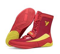 XMACKEEDGH Slip-Resistant Breathable Boxing Shoes, Men's Wrestling Shoes with Ankle Support Comfortable Fitness Combat Kick Fighting Training(Red,8 UK)