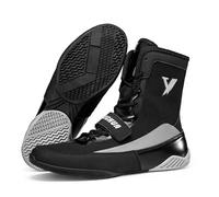 XMACKEEDGH Slip-Resistant Breathable Boxing Shoes, Men's Wrestling Shoes with Ankle Support Comfortable Fitness Combat Kick Fighting Training(Black,8 UK)