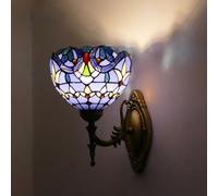 XMACKEEDGH Tiffany Style Wall Sconce Lights with Stained Glass Shade Beautiful Plug in, for Hallway and Staircase, Industrial Vintage Wall Mount Lamp(B)