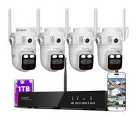 XMARTO 6MP Tri-Lens 4-Cam 1TB WiFi Mesh Security Camera System,16CH 4K H.265 WiFi-Inside NVR,360°PTZ AI Tracking,3-View/Cam,Long Range Wireless,Plug-in 24/7 Home Surveillance,Local & Mobile View