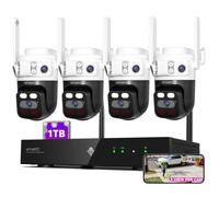 XMARTO 6MP Tri-Lens 4-Cam 1TB WiFi Mesh Security Camera System,16CH 4K H.265 WiFi-Inside NVR,360°PTZ AI Tracking,3-View/Cam,Long Range Wireless,Plug-in 24/7 Home Surveillance,Local & Mobile View