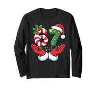 Xmas 67 Hands Gesture Candy Canes Santa Long Sleeve T-Shirt