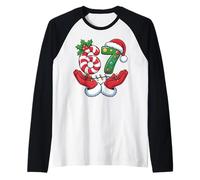 Xmas 67 Hands Gesture Candy Canes Santa Raglan Baseball Tee